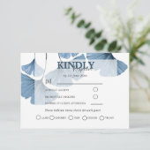 モダン植物性水彩青い銀杏結婚の 出欠カード (スタンド正面)
