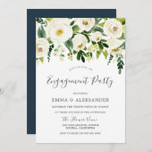 モダン植物性白い花婚約パーティ 招待状 (正面/裏面)