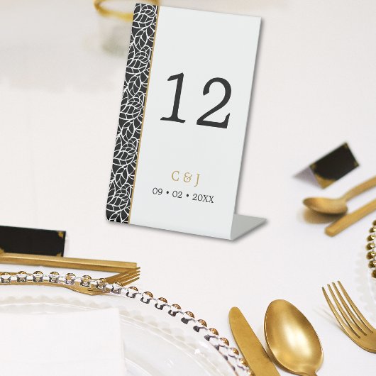 モダン植物葉パタ縁どー表番号 台座サイン