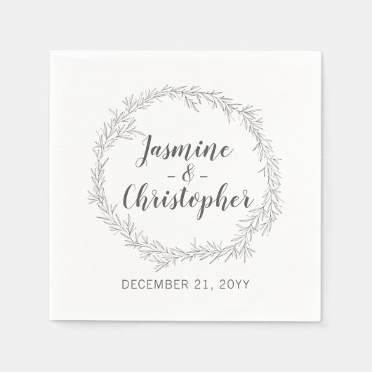 モダン植物葉リース結婚の提供 スタンダードカクテルナプキン (正面)