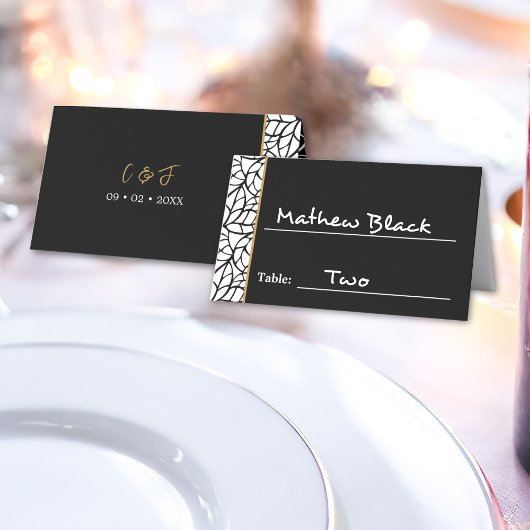 モダン植物葉型縁ど プレイスカード