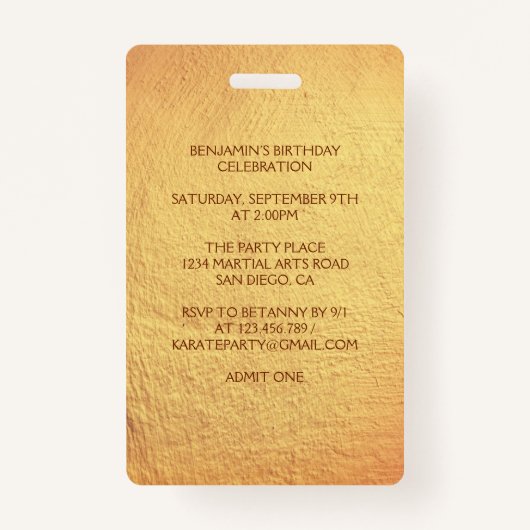 モダン武術アーツアーツ空手バースデーパーティーVIPパス バッジ (裏面)