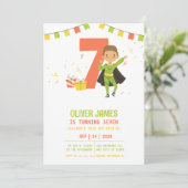 モダン歳のスーパーヒーローの男の子の誕生日 招待状 (スタンド正面)