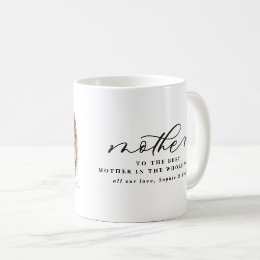 モダン母の台本の葉のリース写真休日 コーヒーマグカップ (正面右)