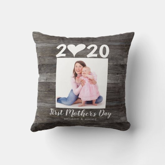 モダン母の日のスクリプトハートフォトウッド クッション (裏面)