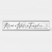 モダン母、妻、先生ホワイト&グレー大理石 デスクネームプレート (正面)