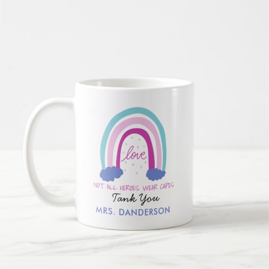 モダン水の色の虹の先生感謝していギフト コーヒーマグカップ (左)