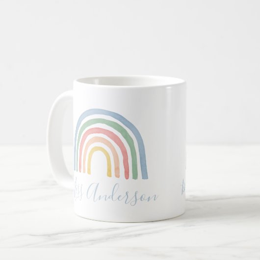 モダン水の色の虹の先生感謝していギフト コーヒーマグカップ (正面左)