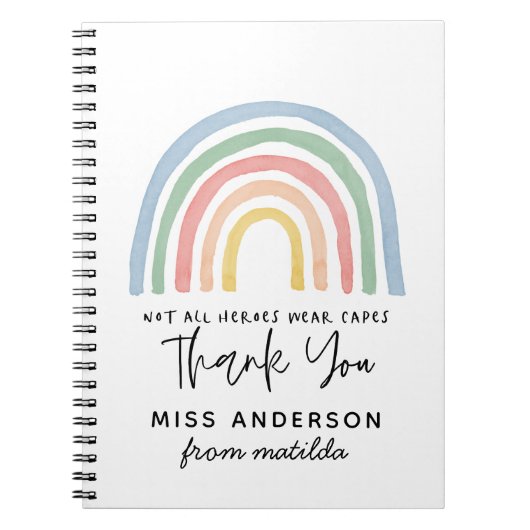 モダン水の色の虹の先生感謝していギフト ノートブック (正面)
