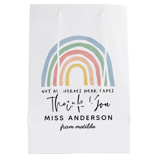 モダン水の色の虹の先生感謝していギフト ミディアムペーパーバッグ (裏面)