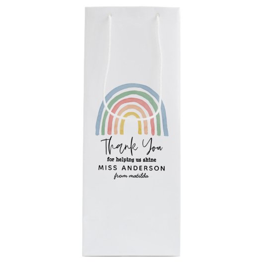 モダン水の色の虹の先生感謝していギフト ワインギフトバッグ (正面)