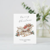 モダン水エレガント色クリスマスそり シーズンポストカード (スタンド正面)