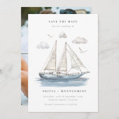 モダン水エレガント色セーリングヨット 招待状 (正面/裏面)