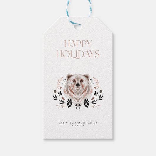 モダン水エレガント色ハッピーホリデー ギフトタグ (正面)