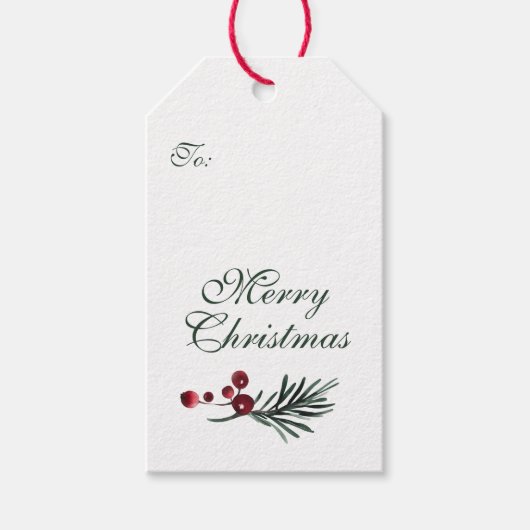 モダン水エレガント色パインクリスマス ギフトタグ (正面)