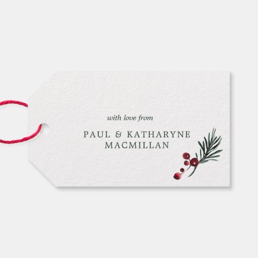 モダン水エレガント色パインクリスマス ギフトタグ (裏面横)