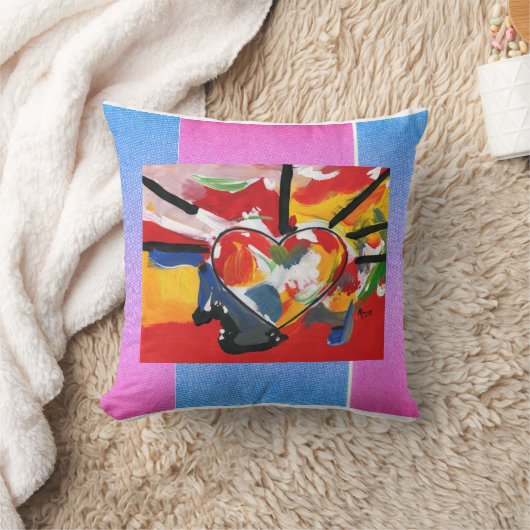モダン水カラフル色ハート幾何学模様 クッション (ブランケット)