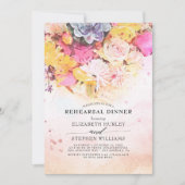 モダン水カラフル色フローラリハーサルディナー 招待状 (正面)