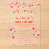 モダン水カラフル色ブロッツ子供の誕生日 アクリル招待状 (正面)