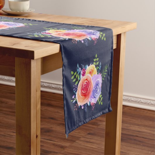 モダン水カラーバラフローラブーケ ショートテーブルランナー (インサイチュ)