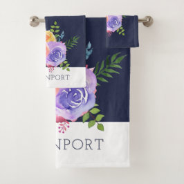 モダン水カラーバラフローラブーケ バスタオルセット