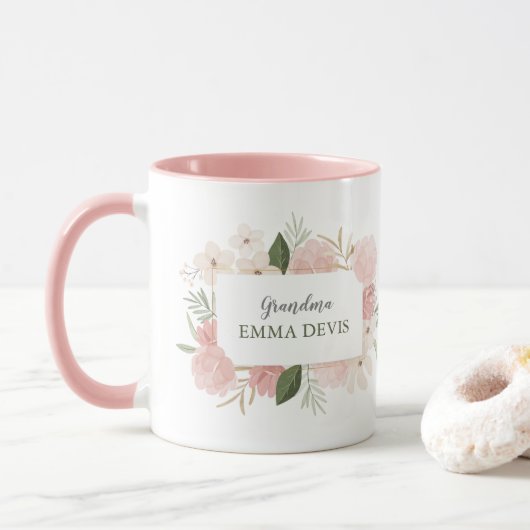 モダン水カラーフローラスクリプエレガントトおばあちゃんTw マグカップ (ドーナツ)