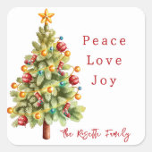 モダン水スタイリッシュ色クリスマスツリー スクエアシール (正面)