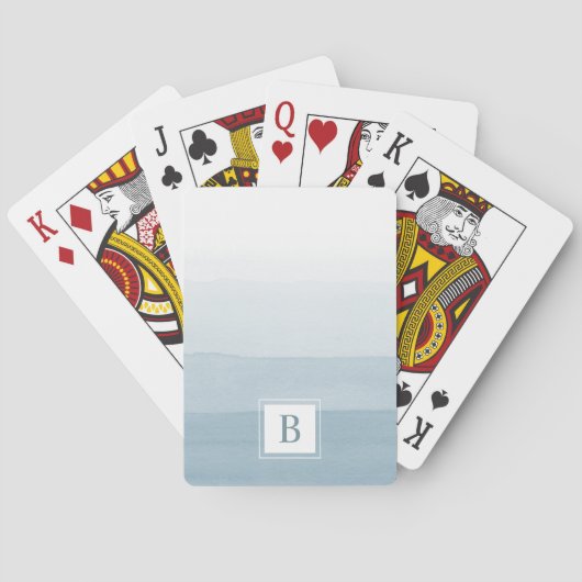 モダン水彩ほこりっぽいブルーモノグラム トランプ (裏面)