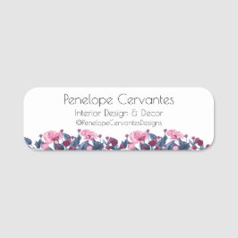 モダン水彩ほこりっぽい青とピンクのフローラ 名札