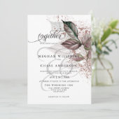 モダン水彩グリッター葉はだしの花嫁™ 招待状 (スタンド正面)