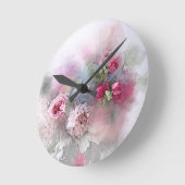 モダン水彩バラ花フローラ ラウンド壁時計 (傾斜)