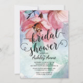 モダン水彩ピンクフローラブライダルシャワー 招待状 (正面)