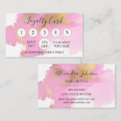 モダン水彩ピンク及び金箔ロイヤリティパンチ ロイヤリティカード (正面/裏面)