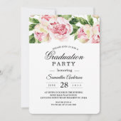 モダン水彩ピンク牡丹とグリーンリーフ 招待状 (正面)