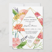 モダン水彩フローラ幾何学的金ゴールド花 招待状 (正面)