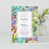 モダン水彩フローラ葉ターコイズ結婚ズ 招待状 (スタンド正面)