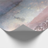 モダン水彩ブルー&バラ金ゴールドピンクパーティー ラッピングペーパー (角)