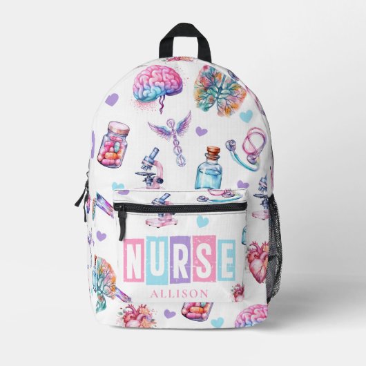 モダン水彩医療ナース プリントバックパック (正面)