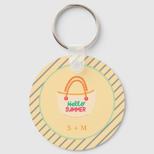 モダン水彩夏ビーチ キーホルダー (正面)