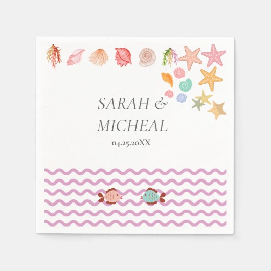 モダン水彩夏ビーチ スタンダードカクテルナプキン (正面)