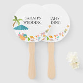 モダン水彩夏ビーチ ハンドファン (正面&裏面)