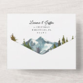 モダン水彩山結婚の オールインワン招待状 (裏面)