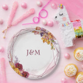 モダン水彩幾何秋ブーケ結婚ス ペーパープレート (パーティー)