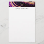 モダン水彩抽象芸術ダークパープル金ゴールド瑪瑙 便箋 (正面)