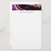 モダン水彩抽象芸術ダークパープル金ゴールド瑪瑙 便箋 (正面/裏面)