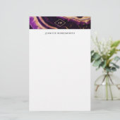 モダン水彩抽象芸術ダークパープル金ゴールド瑪瑙 便箋 (スタンド正面)