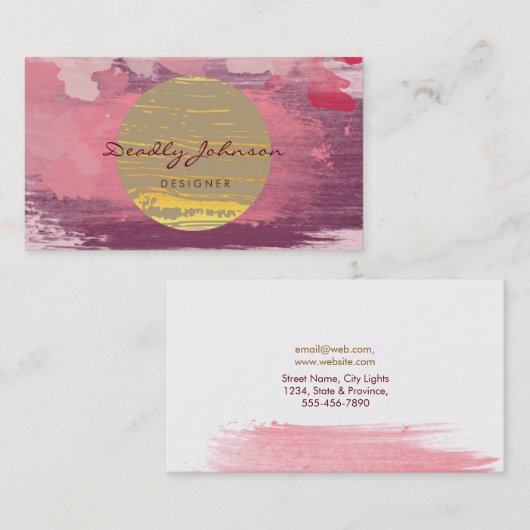 モダン水彩抽象芸術絵を描ピンク黄 名刺 (正面/裏面)