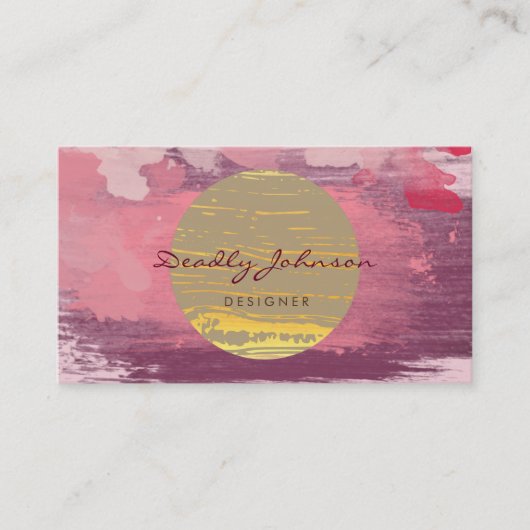 モダン水彩抽象芸術絵を描ピンク黄 名刺 (正面)