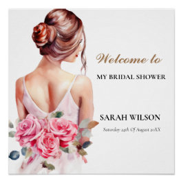 モダン水彩桃色の結婚ガウン光沢ポスター ポスター