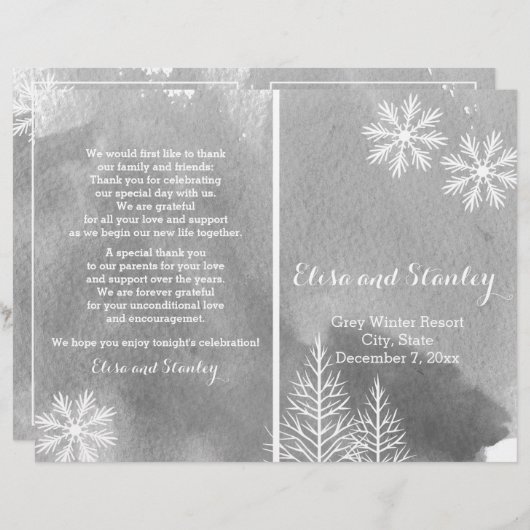 モダン水彩灰色の折り畳み式結婚式 (正面/裏面)